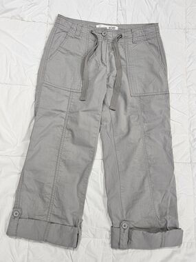 Joe Fresh Light Gray Women's Cargo Capri Pants with Drawstring,Size 2